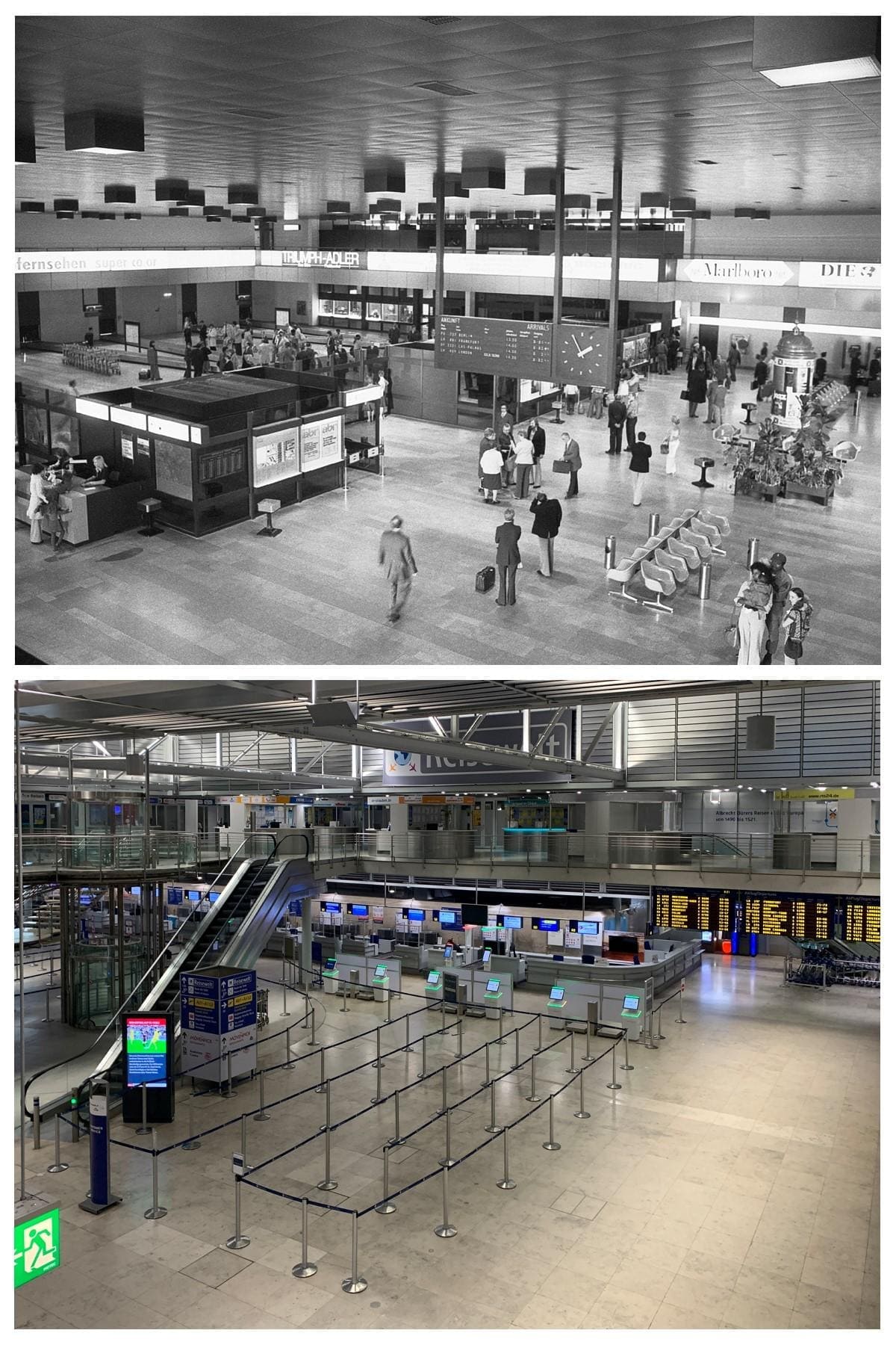 Foto der alten und neuen Abflughalle am Flughafen Nürnberg