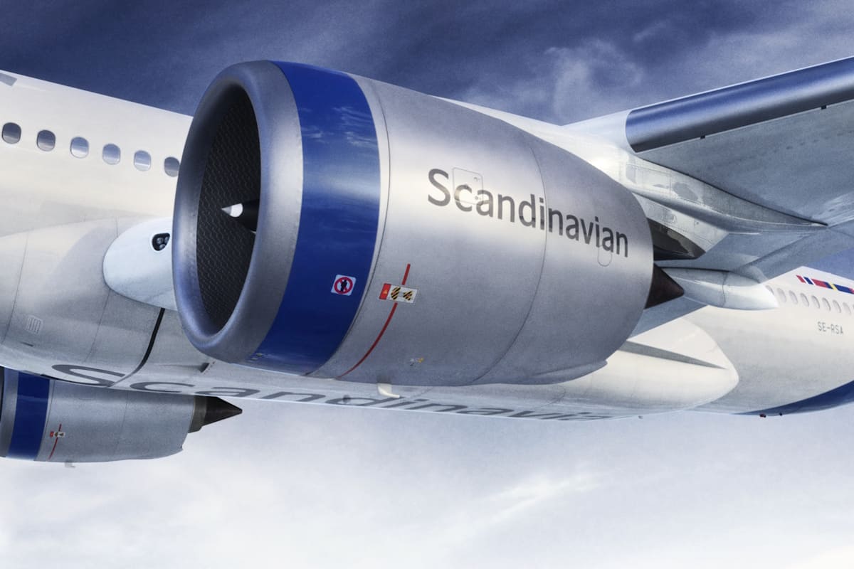 Triebwerk am Flugzeug mit SAS Name