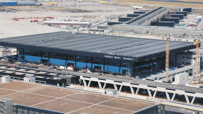 Luftbild der Baustelle des Terminals 3