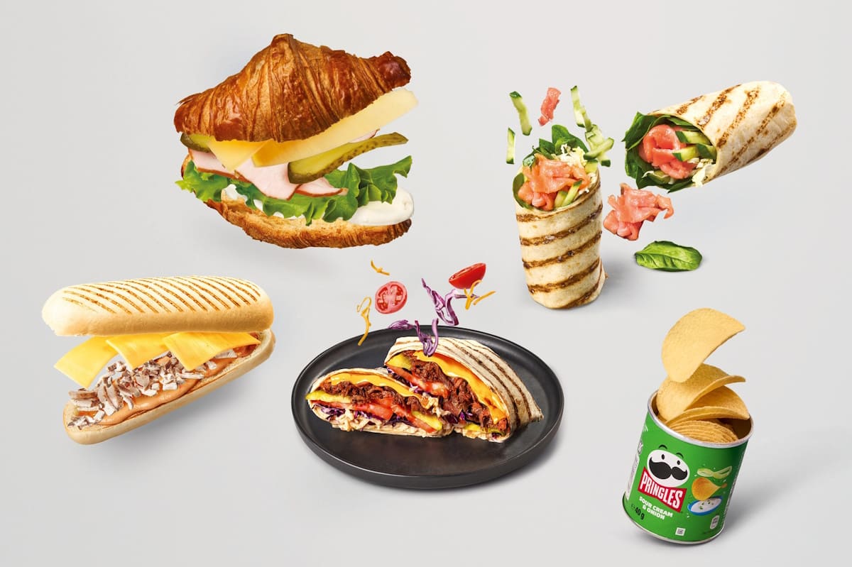 Übersicht von Snacks an Bord von airBaltic