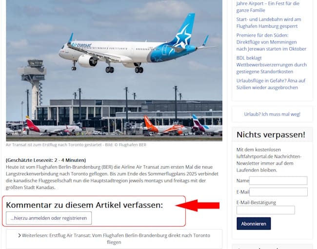 Screenshot von der Kommentarfunktion